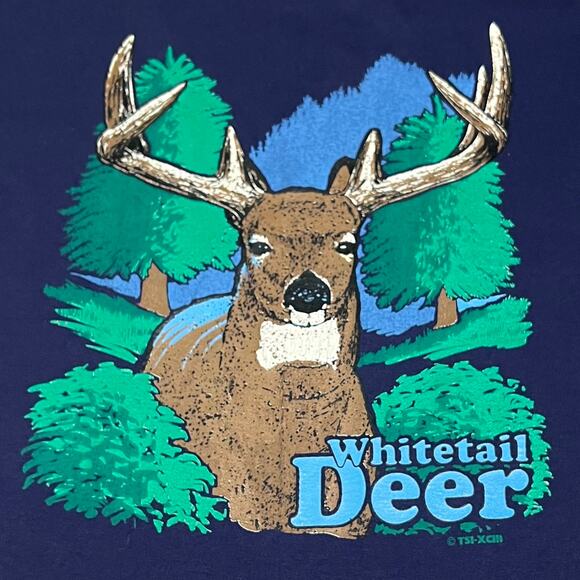 Vintage 90s Whitetail Deer TSI Navy T-Shirt Navy Single Stitch XL - Picture 3 of 11